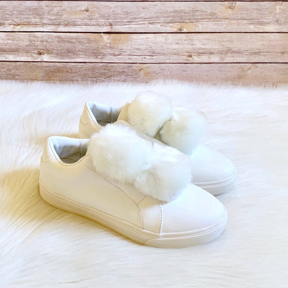 LFL White Faux Fur Pompom Sneakers